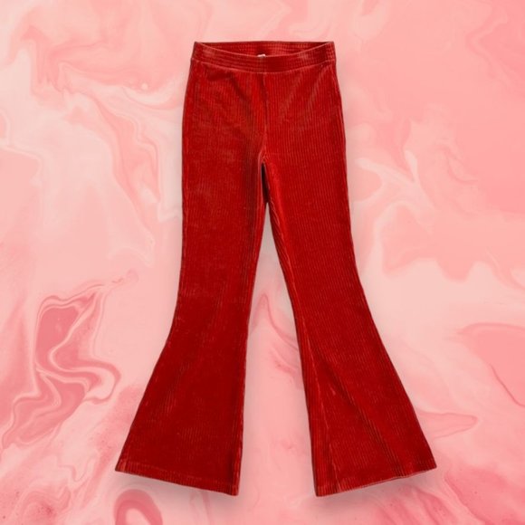 Aerie Pants - Aerie MEDIUM Groove On High Waist Pants in Cinnabar Ribbed Velour Flare